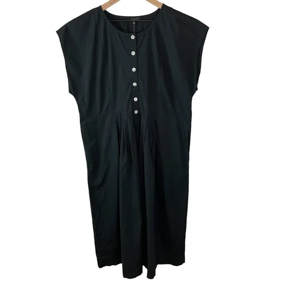 Madewell Poplin Button-Front Midi Dress Black Size XL - Picture 4 of 6